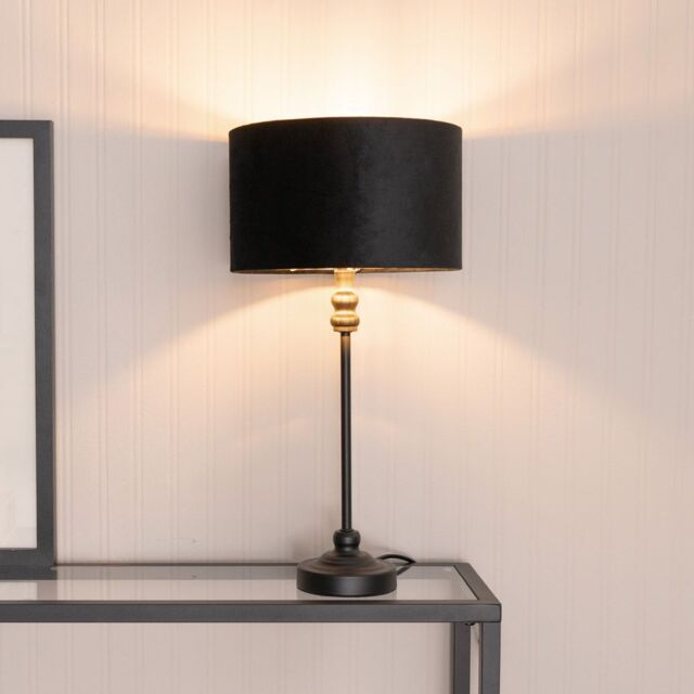 ValueLights Maggie Black Candlestick Table Lamp with Black Velvet & Gold Lamp Shade - image 1