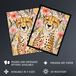 "Artery8 Cheetah in Exotic Flower Garden Watercolour Wall Art Print - Size: W12"" x H16""" - thumbnail 2