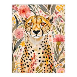 "Artery8 Cheetah in Exotic Flower Garden Watercolour Wall Art Print - Size: W12"" x H16""" - thumbnail 1