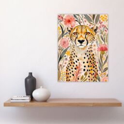 "Artery8 Cheetah in Exotic Flower Garden Watercolour Wall Art Print - Size: W12"" x H16""" - thumbnail 4