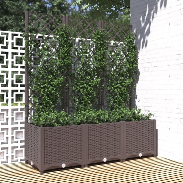 Berkfield Home Garden Planter with Trellis Brown 120x40x136 cm PP - Size: 120 x 40 x 136 cm - image 1