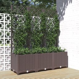 Berkfield Home Garden Planter with Trellis Brown 120x40x136 cm PP - Size: 120 x 40 x 136 cm - thumbnail 1