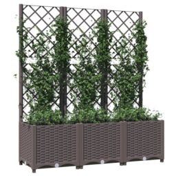 Berkfield Home Garden Planter with Trellis Brown 120x40x136 cm PP - Size: 120 x 40 x 136 cm - thumbnail 3
