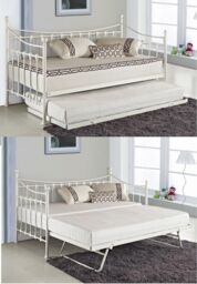 KOSY KOALA Daybed 3ft Single Glossy White Metal Framed Versailles Guest Sofa Bed, Trundle Not Included in Off-White - thumbnail 5