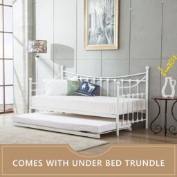 KOSY KOALA Daybed 3ft Single Glossy White Metal Framed Versailles Guest Sofa Bed, Trundle Not Included in Off-White - thumbnail 4