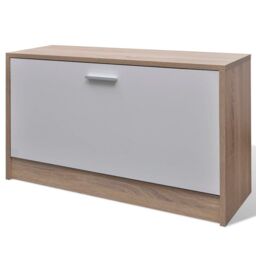 Berkfield Home Oak & White 3-in-1 Wooden Shoe Cabinet Set in Brown - thumbnail 6