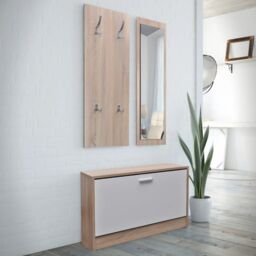 Berkfield Home Oak & White 3-in-1 Wooden Shoe Cabinet Set in Brown