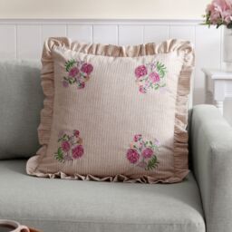 Wylder Martha Embroidered Ruffle Cushion in Pink - Size: 50 cm x 50 cm - thumbnail 1