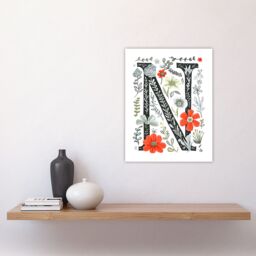 "Artery8 Women's Wall Art Print Letter N in Poppies Wildflowers Pen Drawing Floral Word Art For Her Poster - Size: W12"" x H16""" - thumbnail 4