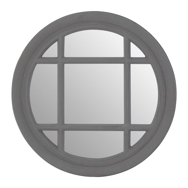 Orsina Hawthorne Flat Wood Round Grey Wall Mirror - image 1