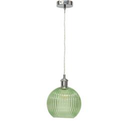 First Choice Lighting Set of 2 Betchley - Green Ribbed Glass Chrome Retro Pendant Fittings - thumbnail 2