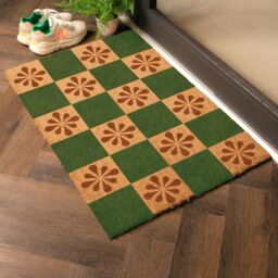Artsy Mats Green Petal Checkerboard Coir Doormat (90 x 60cm) in Brown - Size: 60 cm x 90 cm - thumbnail 2