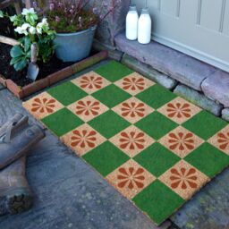 Artsy Mats Green Petal Checkerboard Coir Doormat (90 x 60cm) in Brown - Size: 60 cm x 90 cm - thumbnail 1