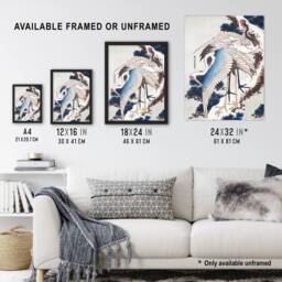 "Artery8 Cranes On A Snowy Tree Vintage Japan Framed Wall Art Print Hokusai in Blue - Size: W12"" x H16""" - thumbnail 3