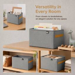 Kelvenix Grey 8 Pack Fabric Storage Bins with Handles - thumbnail 3