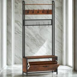 FURNOS Industrial Entryway Hall Tree Coat Rack Stand in Brown - thumbnail 3
