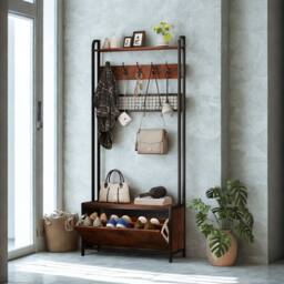 FURNOS Industrial Entryway Hall Tree Coat Rack Stand in Brown - thumbnail 6