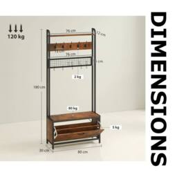 FURNOS Industrial Entryway Hall Tree Coat Rack Stand in Brown - thumbnail 8