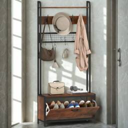 FURNOS Industrial Entryway Hall Tree Coat Rack Stand in Brown - thumbnail 2
