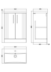 Balterley Floor Standing 2 Door Vanity Unit - Thin-Edge Basin 600mm, Satin White - thumbnail 7
