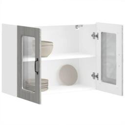 Berkfield Home Kitchen Wall Cabinet with Glass Door Kalmar Grey Sonoma Wood - thumbnail 5