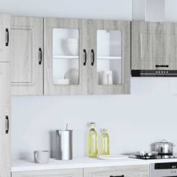 Berkfield Home Kitchen Wall Cabinet with Glass Door Kalmar Grey Sonoma Wood - thumbnail 4