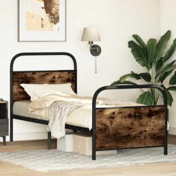 Berkfield Home Bed Frame Without Mattress 75x190 cm Small Single Smoked Oak Engineered Wood in Brown - thumbnail 4