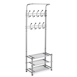 House of Home Clothes Stand Hallway Multi Purpose 18 Hooks Jackets Hats Bags 2 Shelves For Shoes in Grey - thumbnail 3