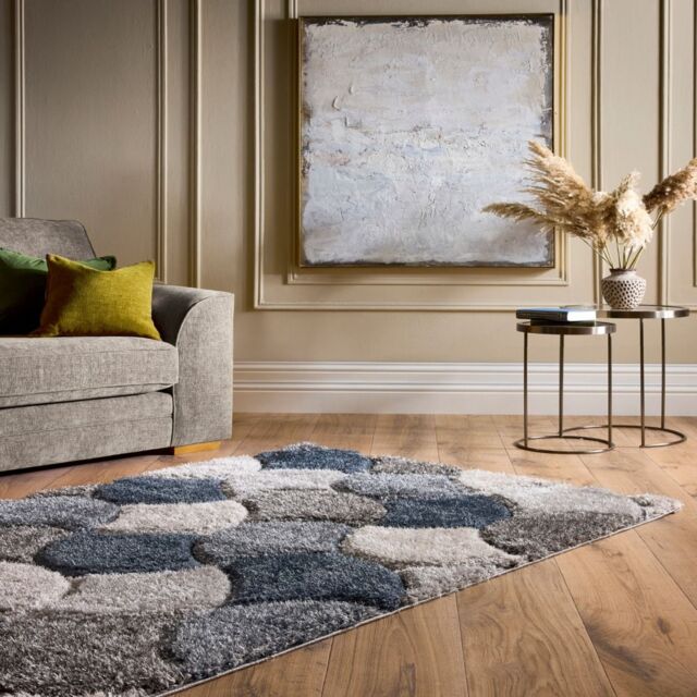 The Rug Shop UK Blue Modern Geometric Polyester Optical 3D Easy To Clean Area Rug - Size: 80 cm x 150 cm - image 1