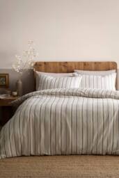 Appletree 'Yarn Dyed Woven Thin Stripe' Woven Duvet Cover Set in Natural - Size: Single - thumbnail 1
