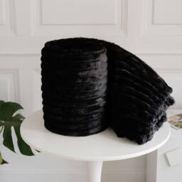 Homes-Linen Chunky Ribbed Cord Faux Fur Velvet Touch Throw Blanket 200x240cm in Black - Size: 200 cm x 240 cm