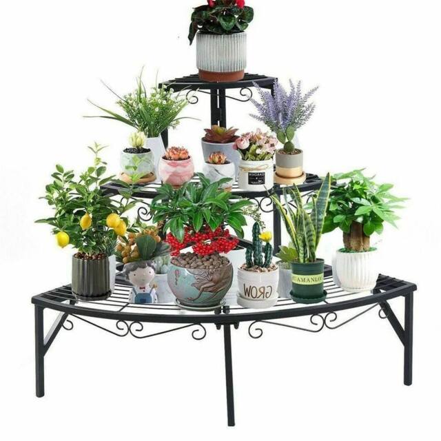 KORVIXA Space Saving 3-Tier Metal Plant Stand in Black - image 1