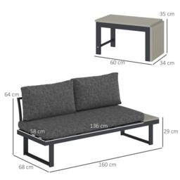 OUTSUNNY 4 Seater L Shaped Aluminium Garden Furniture Set with Coffee Table in Dark Grey - thumbnail 3
