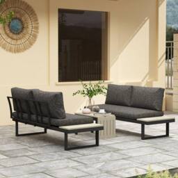 OUTSUNNY 4 Seater L Shaped Aluminium Garden Furniture Set with Coffee Table in Dark Grey - thumbnail 1