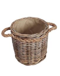 Dibor Traditional Round Small Wicker Log Basket with Rope Handles H25 x L31 x W31cm in Natural - thumbnail 2