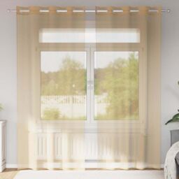 Berkfield Home Voile Curtains with Grommets 2 pcs Sand in Brown - thumbnail 1