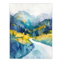 "Artery8 Yosemite National Park Hiking Trail Watercolour Wall Art Print in Blue - Size: W18"" x H24""" - thumbnail 1