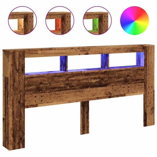 Berkfield Home LED Headboard Old Wood 200x18.5x103.5 cm Engineered Wood in Brown - image 1
