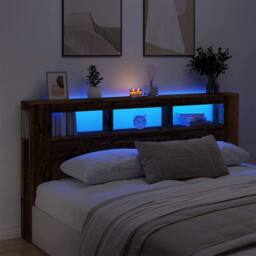 Berkfield Home LED Headboard Old Wood 200x18.5x103.5 cm Engineered Wood in Brown - thumbnail 2