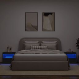 Berkfield Home Bedside Cabinets with LED Lights 2 pcs Black 50x40x45 cm - Size: 50 x 40 x 45 cm - thumbnail 3
