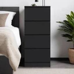EONLION Black 4 Drawer Chest of Drawers Handleless Scandinavian Bedroom - thumbnail 1