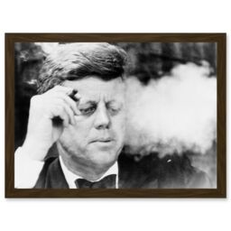 Artery8 Photo JFK John F Kennedy Smoking Cigar US President Picture A4 Artwork Framed Wall Art Print in Brown - thumbnail 1