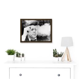 Artery8 Photo JFK John F Kennedy Smoking Cigar US President Picture A4 Artwork Framed Wall Art Print in Brown - thumbnail 2