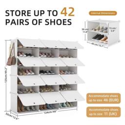 KORVIXA White 12 PCS Portable Plastic Shoe Cabinet with Door - Size: 100 cm - thumbnail 2