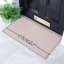Artsy Mats Croeso Scribbly Indoor Outdoor Doormat (70 x 40cm) in Beige - Size: 40 cm x 70 cm - thumbnail 1