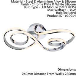 Loops Semi Flush Ceiling Light Chrome Plate & White Silicone 36W LED module - thumbnail 2