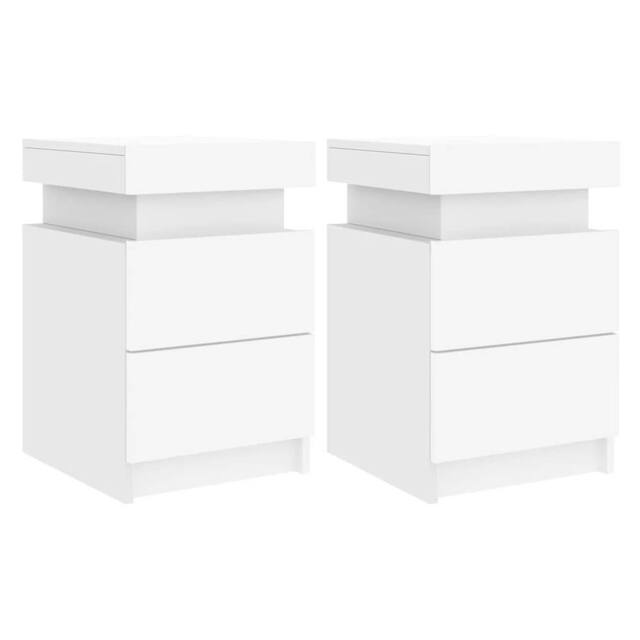 Berkfield Home Bedside Cabinets with LED Lights 2 pcs White 35x39x55 cm - Size: 35 x 39 x 55 cm - image 1