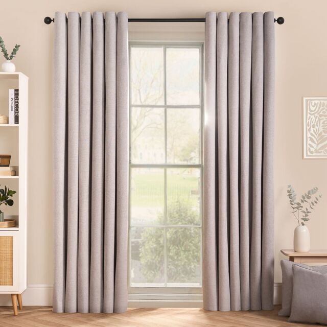 OHS Woven Texture Pair of Eyelet Curtains Ready Made Blackout in Grey - Size: 167 cm width x 183 cm drop - image 1