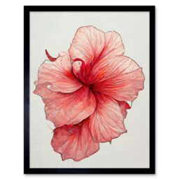 "Artery8 Wall Art Print Pink Hibiscus Flower Floral Pink Art Framed in Black - Size: W12"" x H16""" - thumbnail 1