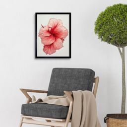 "Artery8 Wall Art Print Pink Hibiscus Flower Floral Pink Art Framed in Black - Size: W12"" x H16""" - thumbnail 2